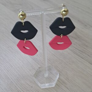 Pink and Black Lips Drop Earrings