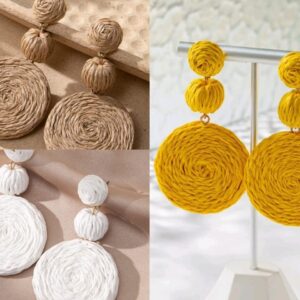 Bohemian Rattan Knit Round Drop Earrings
