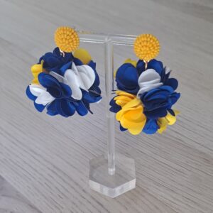 Yellow, Blue and White Pom-Pom Earrings