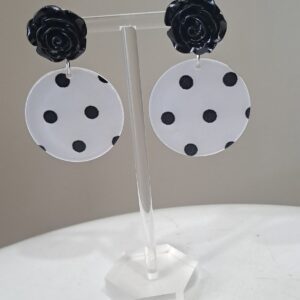 Black Rose with Polka Dot Drop Earrings
