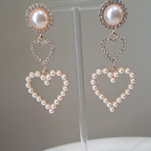 Diamonds and Pearls Gold Heart Drop Earrings