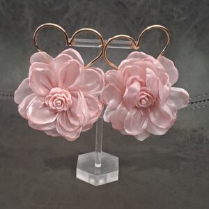Gold Heart with Pink Flower Earrings
