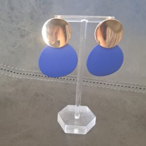Gold and Navy Round Drop Earrings