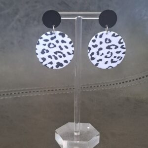 Round Black and White Animal Print Drop Earrings