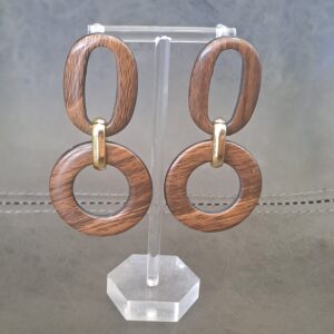 Oval and Round Wooden Drop Earrings