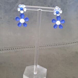 White and Blue Floral Earrings