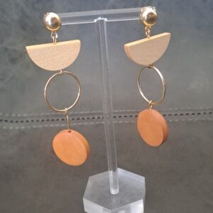 Circle Hoop Half Moon Wooden Drop Earrings