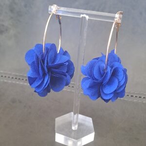 Blue and Gold Floral Hoop Earrings