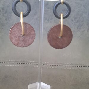 Wood Hoop and Disc Drop Earrings