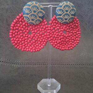 Beaded and Wooden Round Earrings