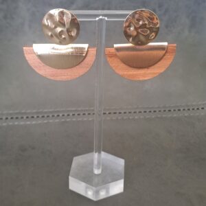 Geometric Wooden and Gold Plated Half Circle Earrings