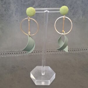 Green and Gold Geometric Dangle Earrings