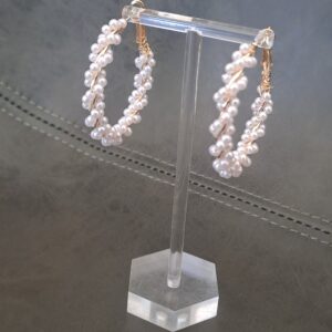White Spiral Beaded Hoop Earrings