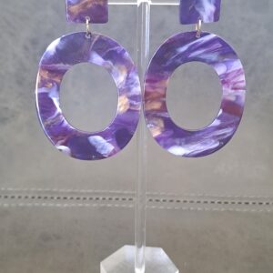 Large Purple Marble Drop Earrings