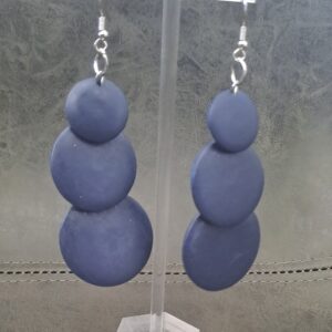 Navy Round 3-Tiered Wooden Earrings